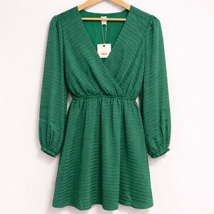 New NKN Nekane Barua Emerald Green Faux Wrap Dress Boho Luxe Size S